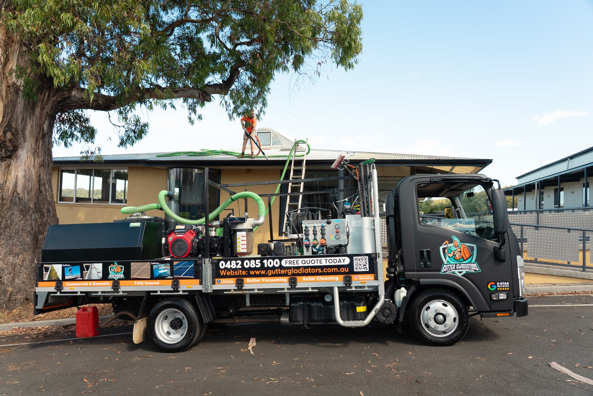 Fully kitted truck — gutter vacuum, pure-water system and everything else the job needs.